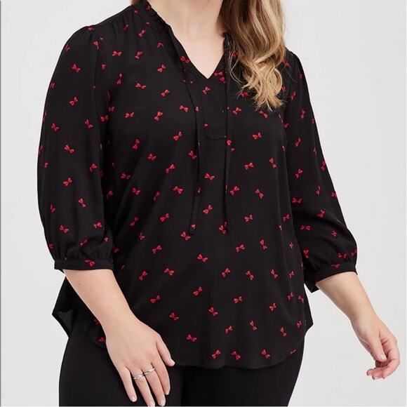 torrid Tops - Torrid Red Bow Print Rayon Twill Tie Neck Peasant Top 3X NWT Tossed Bows